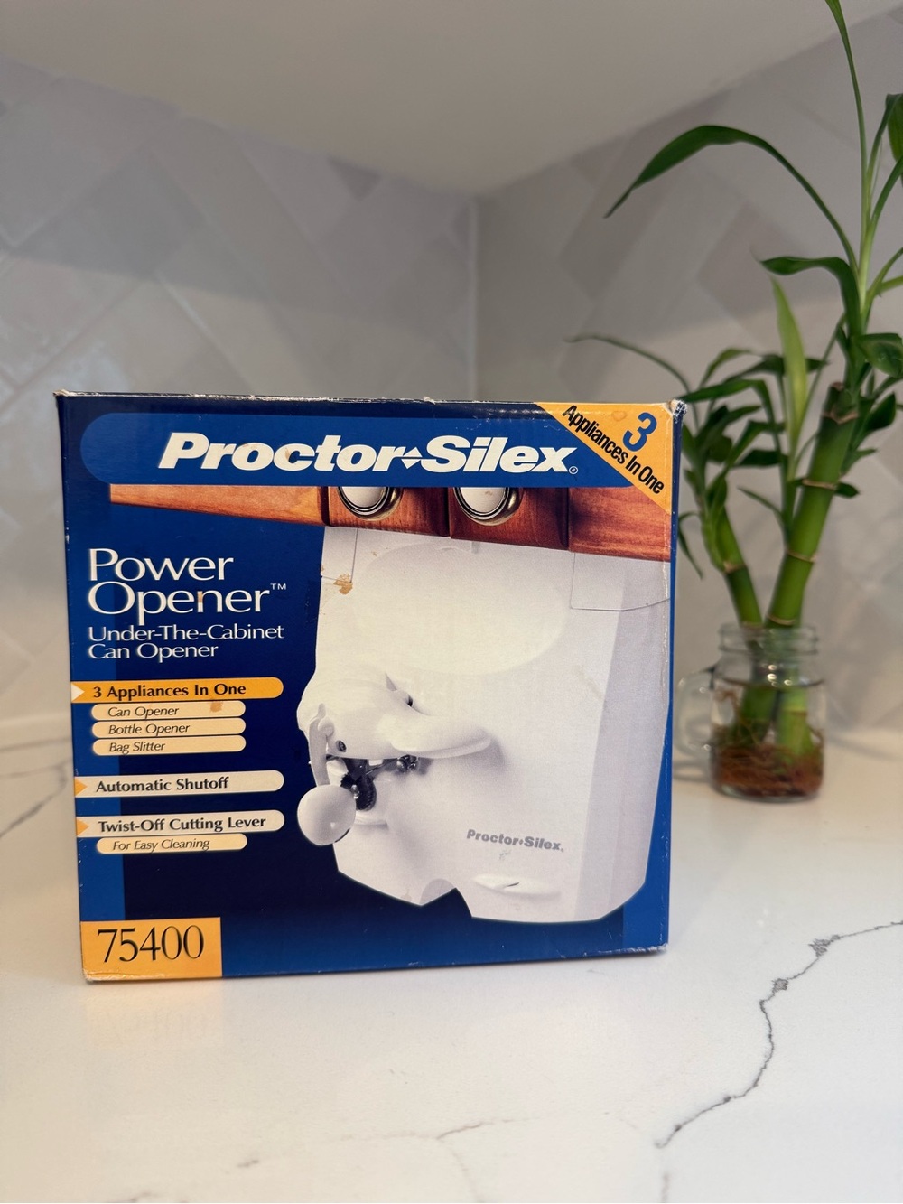 Proctor-Silex Power Opener Under-The-Cabinet Can Opener - White